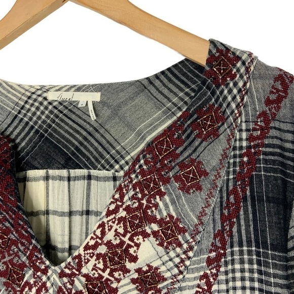 Anthropologie Floreat Womens Plaid Beaded Embroidered Boho Tunic Top Sz Medium - Picture 5 of 13